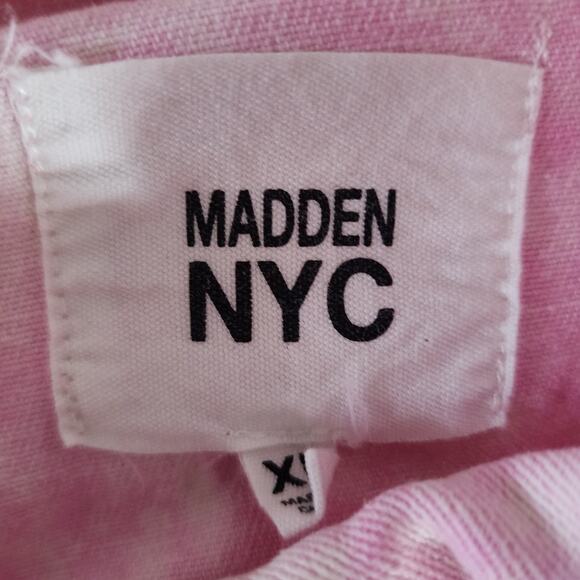 Madden NYC Cropped Tie Dye Raw Hem Pink White Denim Jean Jacket Size XL - Picture 5 of 6
